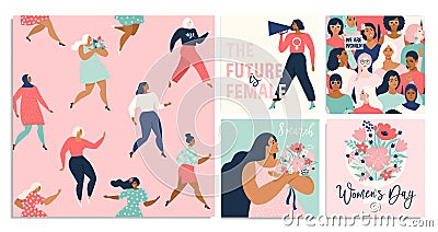 Set of vector illusttation. 8 march, International Womens Day. Vector Illustration