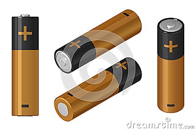 A set of vector images of AA batteries in isometric view and front view Vector Illustration