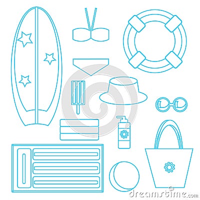 Set of vector images - beach accessories Vector Illustration