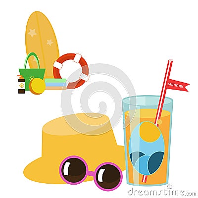 Set of vector images - beach accessories Vector Illustration