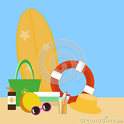 Set of vector images - beach accessories Vector Illustration