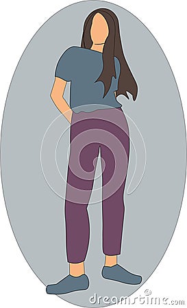 Set of vector images of beautiful proud girls with long hair in t-shirts and jeans.For a website, beauty salon, hair salon, clothi Vector Illustration