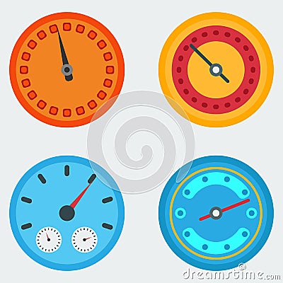 Set of vector indicator icons. Speedometer icons Stock Photo