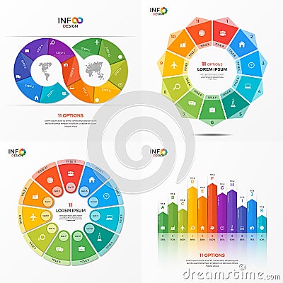 Set of vector infographic 11 options templates Vector Illustration