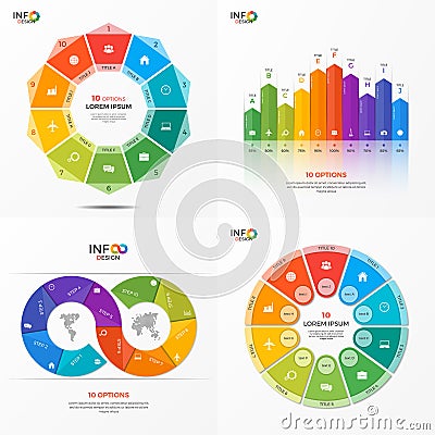 Set of vector infographic 10 options templates Vector Illustration