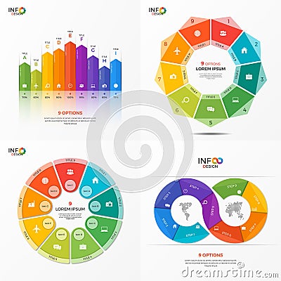 Set of vector infographic 9 options templates Vector Illustration