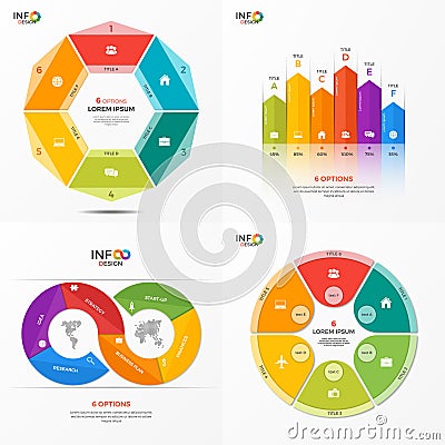 Set of vector infographic 6 options templates Vector Illustration