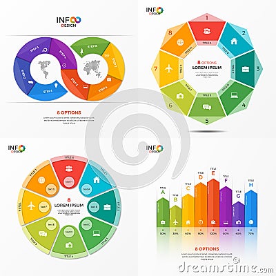 Set of vector infographic 8 options templates Vector Illustration