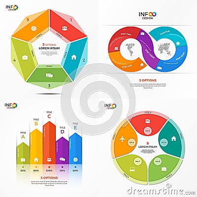 Set of vector infographic 5 options templates Vector Illustration