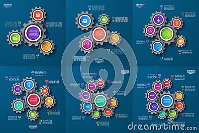 Set of vector infographic templates with gears, cogwheels Vector Illustration