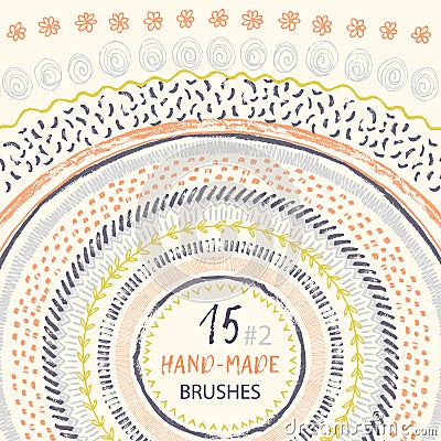 Set of vector ink pattern brushes in the brushes panel. Vector Illustration