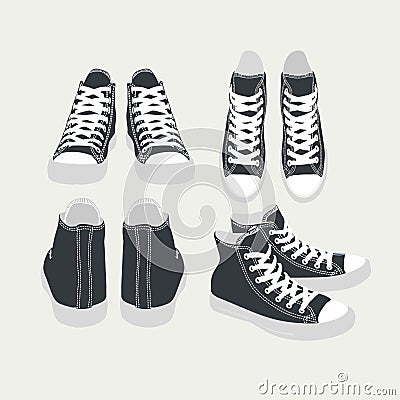 Set of vector isolated cartoon black sneakers Vector Illustration