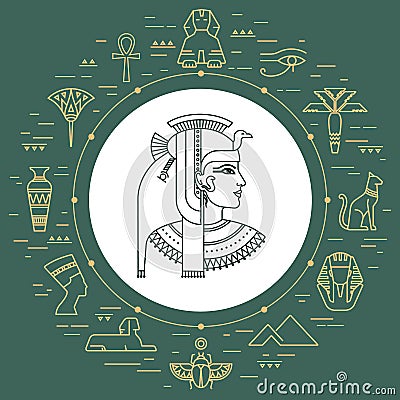 Set of Vector isolated Egypt symbols and objects Vector Illustration