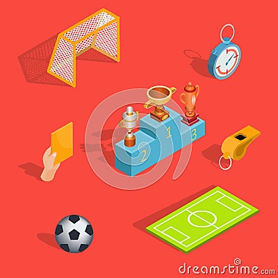 Set of vector isometric soccer icons Vector Illustration