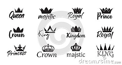 Set of vector king crowns icon on white background. Vector Illustration. Emblem and Royal symbols Vector Illustration