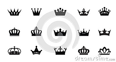 A Set of vector king crowns icon on white background. Vector Illustration. Emblem and Royal symbols Vector Illustration