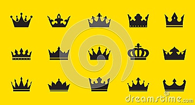 Set of vector king crowns icon on yellow background. Vector Illustration. Emblem and Royal symbols Vector Illustration