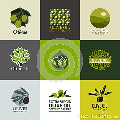 Set of vector labels and emblems with olive branch Vector Illustration