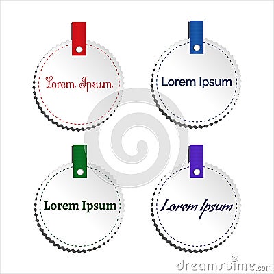 Set of vector labels. Price tags with red, blue, green, violet ribbons. Vector Illustration