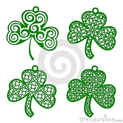 Set of Vector Laser cutting element ornamental Shamrock. Openwor Vector Illustration