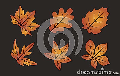 set of vector leaves with gradient and shadow Vector Illustration