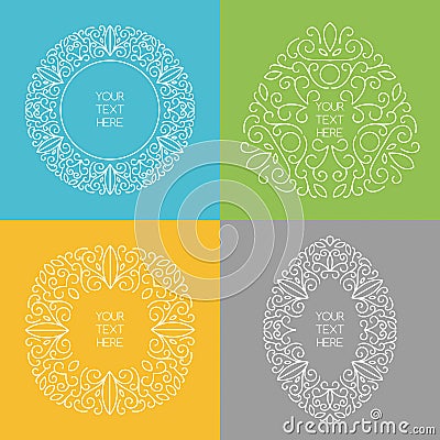 Set of vector line art style round, square, triangle, oval frame Vector Illustration