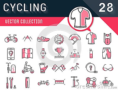Set Vector Flat Line Icons Cycling Stock Photo