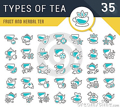 Set Vector Line Icons of Types of Tea. Stock Photo