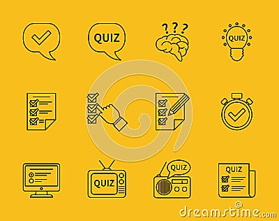 Set of vector line quiz icons Vector Illustration