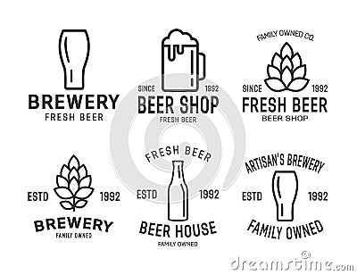 Set of vector linear brewery logos Vector Illustration