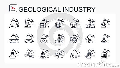 A set of vector linear icons . Geological industry, mining industry. Vector Illustration