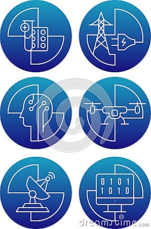 Set of vector linear technological icons Vector Illustration