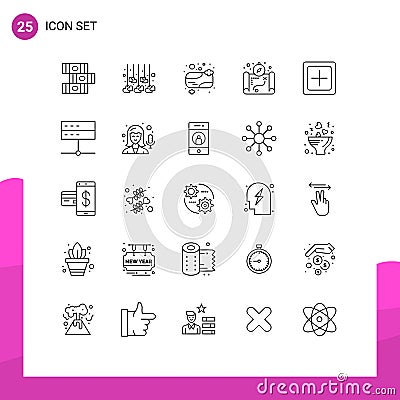 Set of 25 Vector Lines on Grid for new, create, bath soap, add, location Vector Illustration