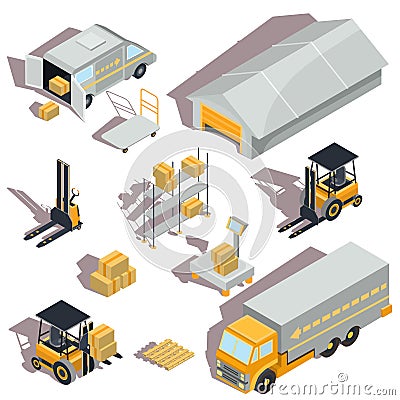 Set of vector logistic and delivery isometric icons Vector Illustration