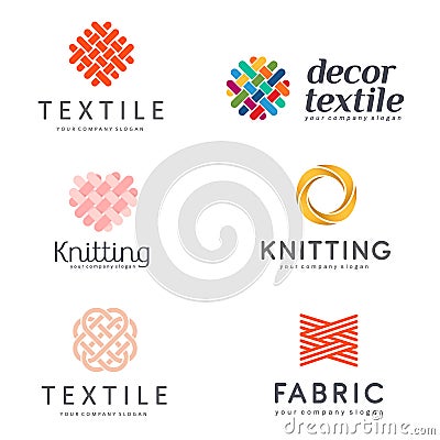 Set of Vector logo design for shop knitting, textile Vector Illustration