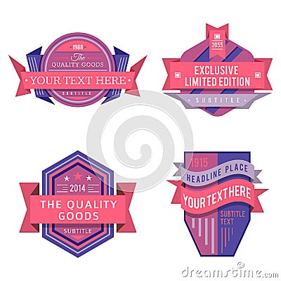 Set of vector logo pink retro labels and vintage style banners Vector Illustration