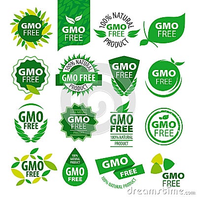 Set of vector logos natural products without GMOs Vector Illustration