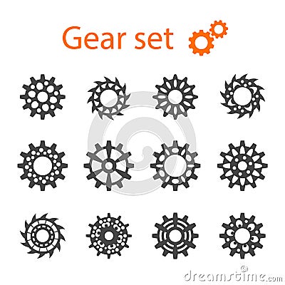 Set of vector machine gears or cogwheels. Vector Illustration