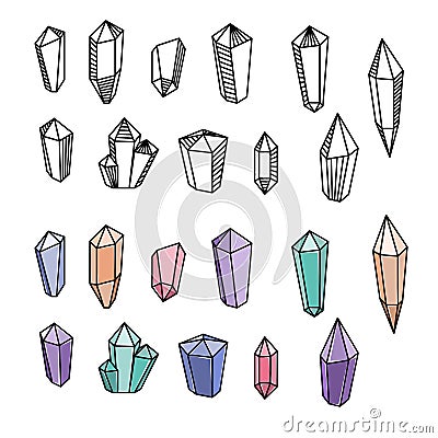 Set of vector magical crystals. Line art. Mystery witchcraft Vector Illustration