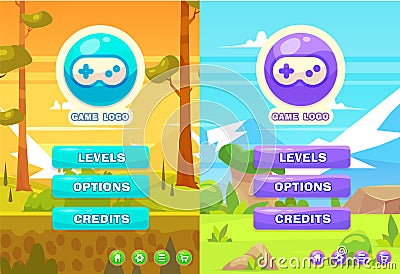 Set of vector main menu with buttons for the mobile arcade and casual games Vector Illustration