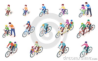 Set of vector man and woman on bike, bicycle Vector Illustration