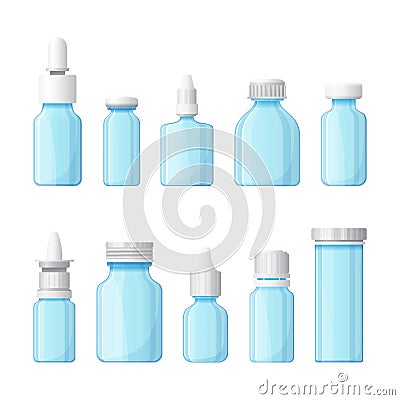 Set of vector medical bottles in flat style Vector Illustration