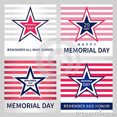 Set of the vector Memorial Day card Vector Illustration
