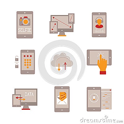 Set of vector mobile tech icons and concepts in flat style Vector Illustration