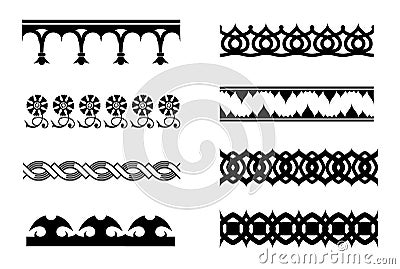Set of vector monochrome border pattern brushes Vector Illustration