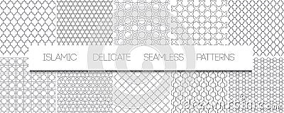 Set of vector monochrome delicate islamic seamless patterns Vector Illustration