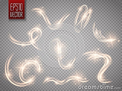 Set of vector motion glow light effects isolated on transparent background Vector Illustration