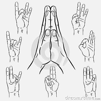 Set of vector mudras Vector Illustration