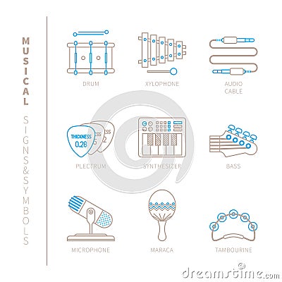 Set of vector musical instrument icons and concepts in mono thin line style Vector Illustration