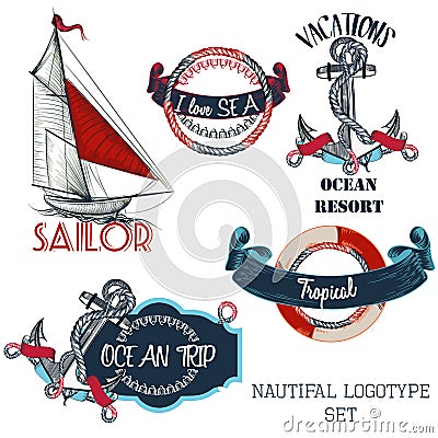 Set of vector nautical logotypes for design Stock Photo